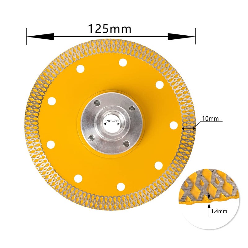 OSCEH 5" Diamond Blade Porcelain Tile Saw Blade with 5/8"-11 Flange for Granite Marble Tile Cutting - Image 2